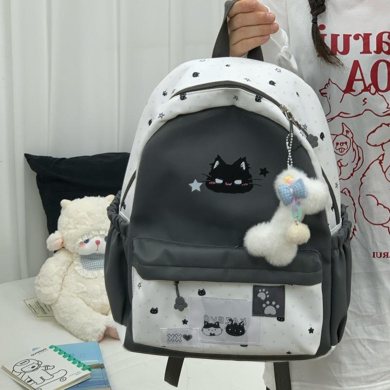 Schoolbag New Cat Backpack High Value Cartoon Casual Backpack Stylish and Simple Junior High School Large Capacity Commuting Schoolbag