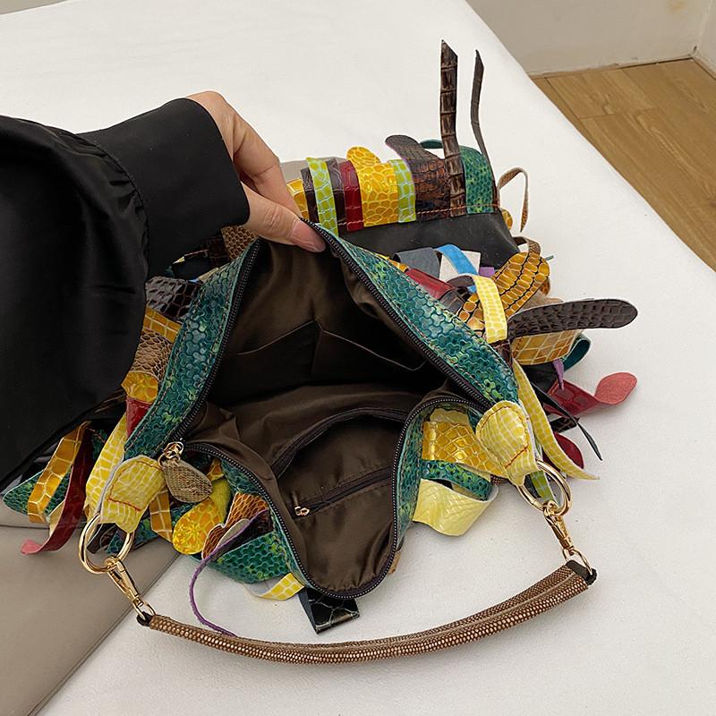 Indian Boho Style Leather Bucket Bag With Tassels And Pouch For Daily Casual Use