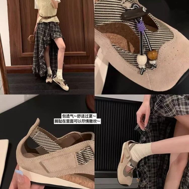 Blue Cabinet Women's Shoes Ethnic Style Wooden Tone Moral Training 2025 Sandals 3cm Niche Mary Jane Square Head Casual Shoes