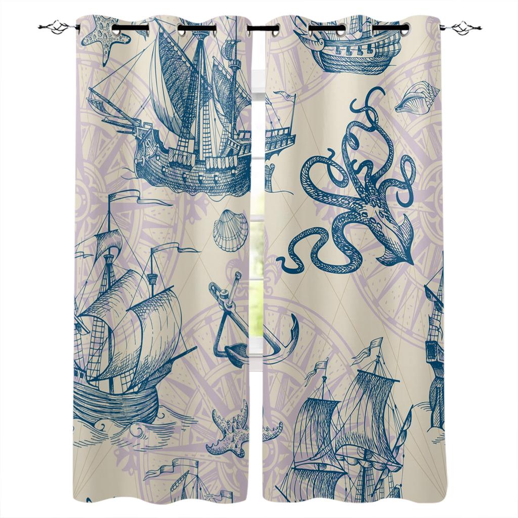 Nautical Theme Octopus Sea Monster Blackout Curtains For Living Room Bedroom Window Treatment Blinds Drapes Kitchen Curtains
