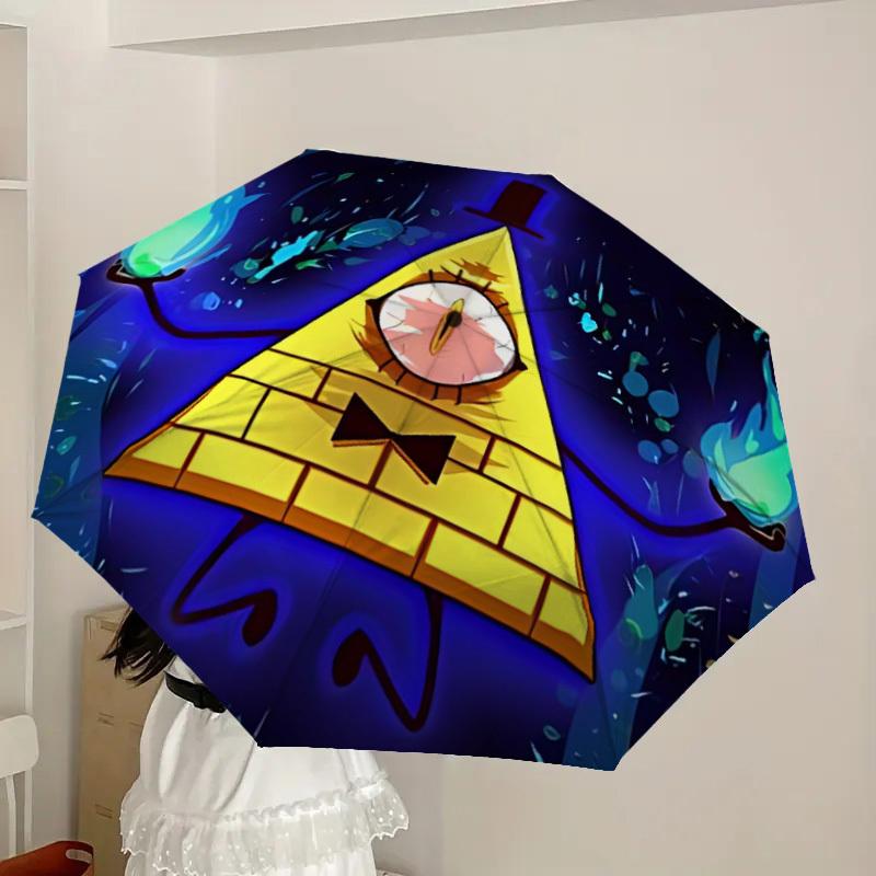 1pc Gravity Falls Bill Cipher Automatic Folding Umbrella - Compact 8-Rib Design, Durable Plastic & Iron, Lightweight for Outdoor Daily Use,  a0929146