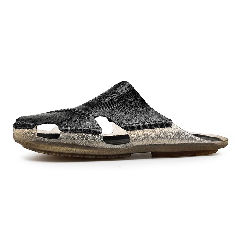 Мужские повседневные сандалии Мужские большие ручной работы шлепанцы уличные сандалии пляжные шлепанцы мужские кожаные сандалии 38 чёрный