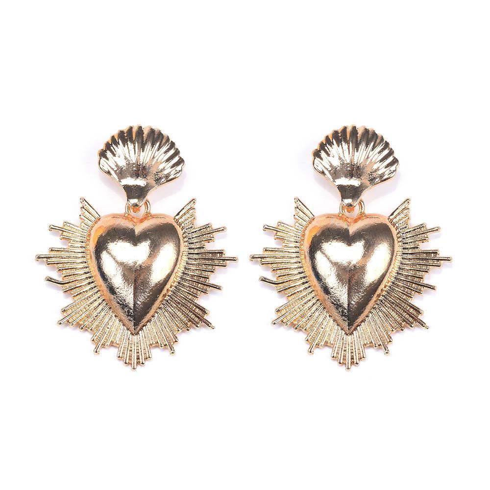 Creative Heart Stud Earrings, Vintage Punk Rivet Sawtooth Gold Alloy Clip On Earrings