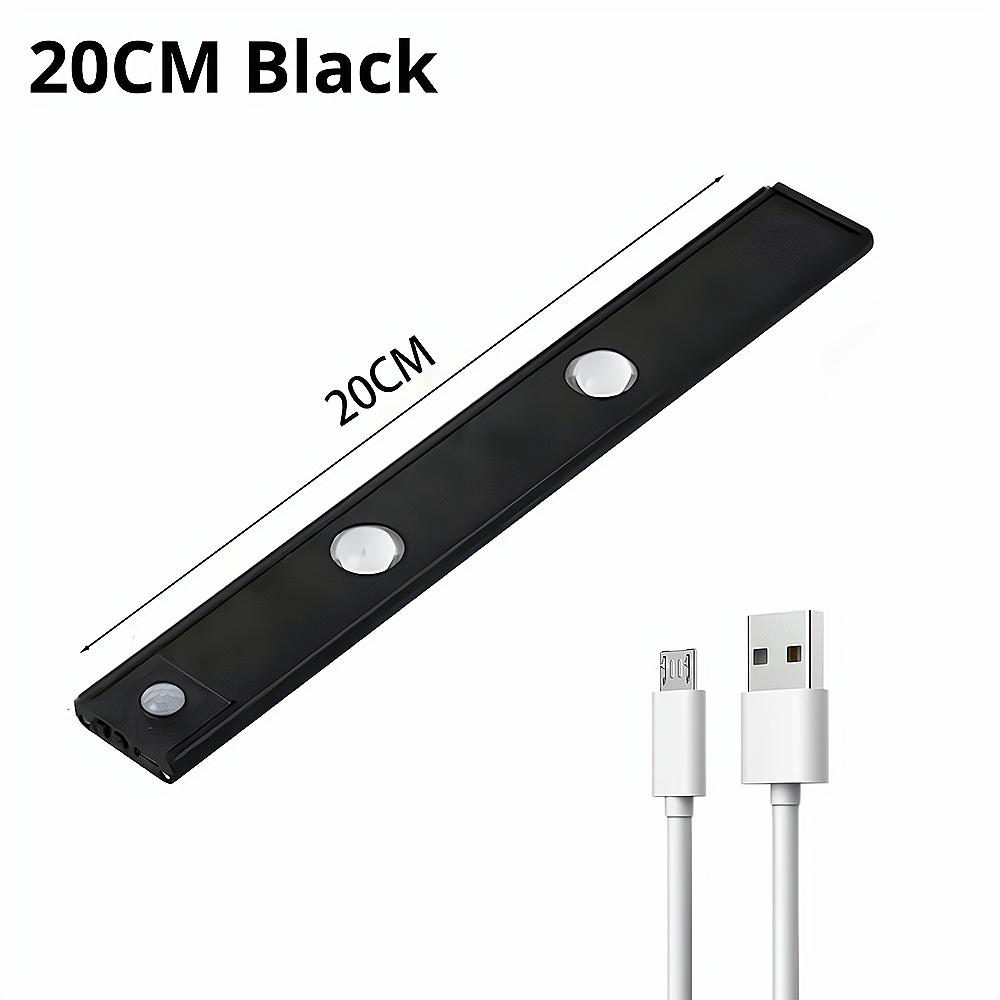 

Датчик движения светодиодный беспроводной ультратонкий USB-светильник для кухонного шкафа, спальни, гардероба, книжной полки, крыльца, аварийного ночника в помещении 20cm чёрный