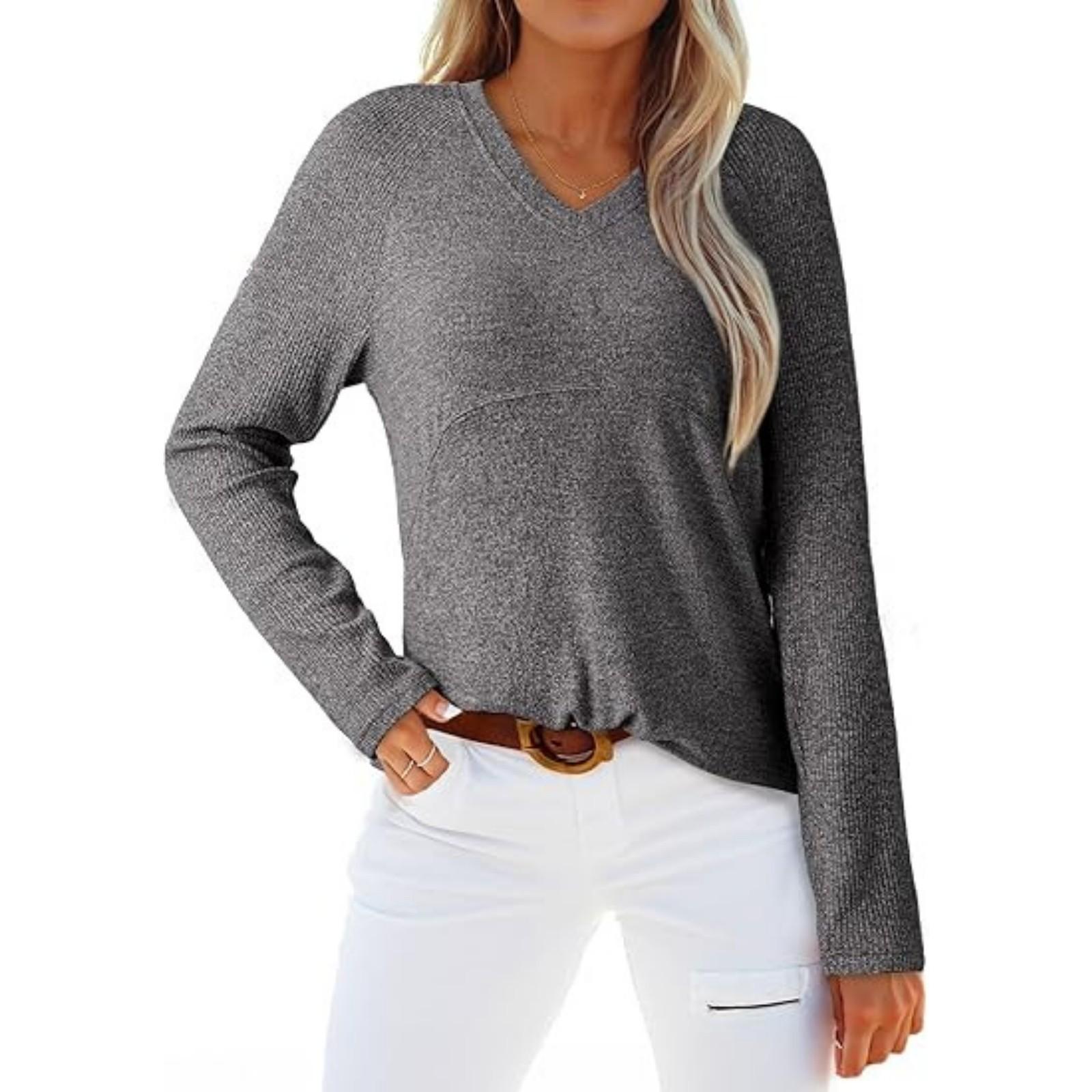 

Женский однотонный топ с V-образным вырезом и длинными рукавами XL