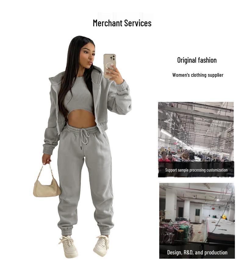 En Stock 2022 Sudadera con Capucha Europea y Americana para Mujer Talla Grande Traje Deportivo de Ocio (Juego de 3 piezas)