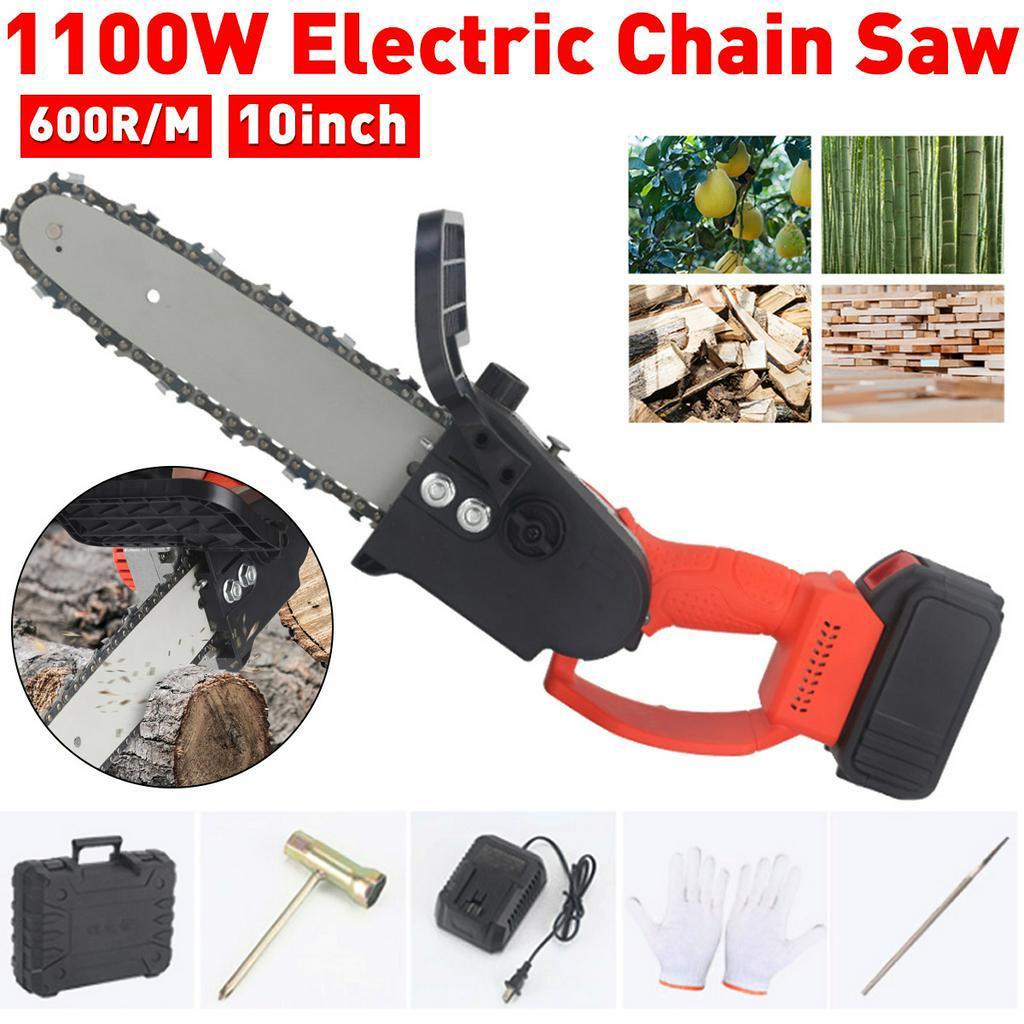 Drillpro 1100W 600r/min Electric Saw 10Inches Chainsaw Wood Cutters Bracket Brushless Motor Chain Saw Power Tool Combo Kit w/Case