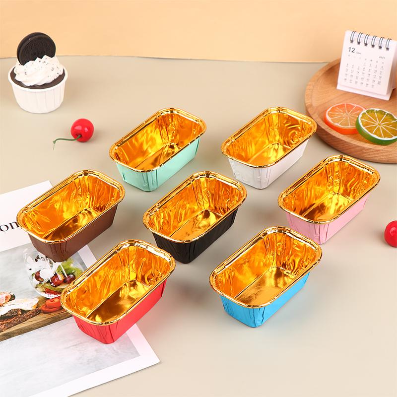 50Pcs Rectangular Aluminum Foil Tin Paper Cup Baking Cup Dessert Box Cake Box