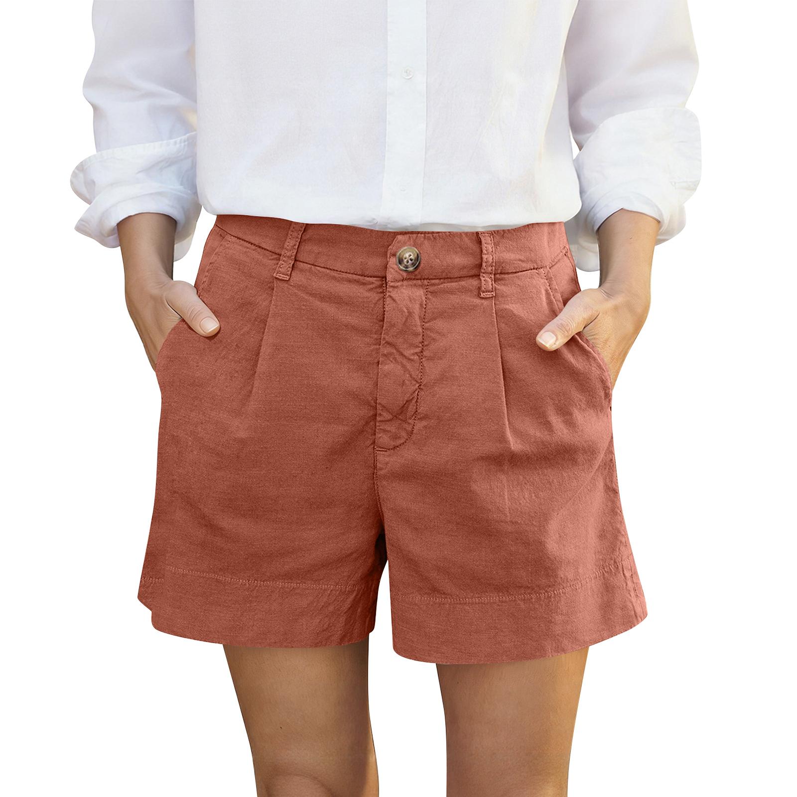 

Women s Cotton And Linen Shorts, With Pockets, Button Closure, Business Casual . XL