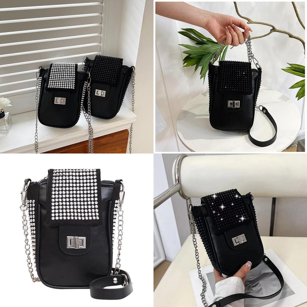 Pu Diamond Embellished Small Square Crossbody Bag For Daily Use