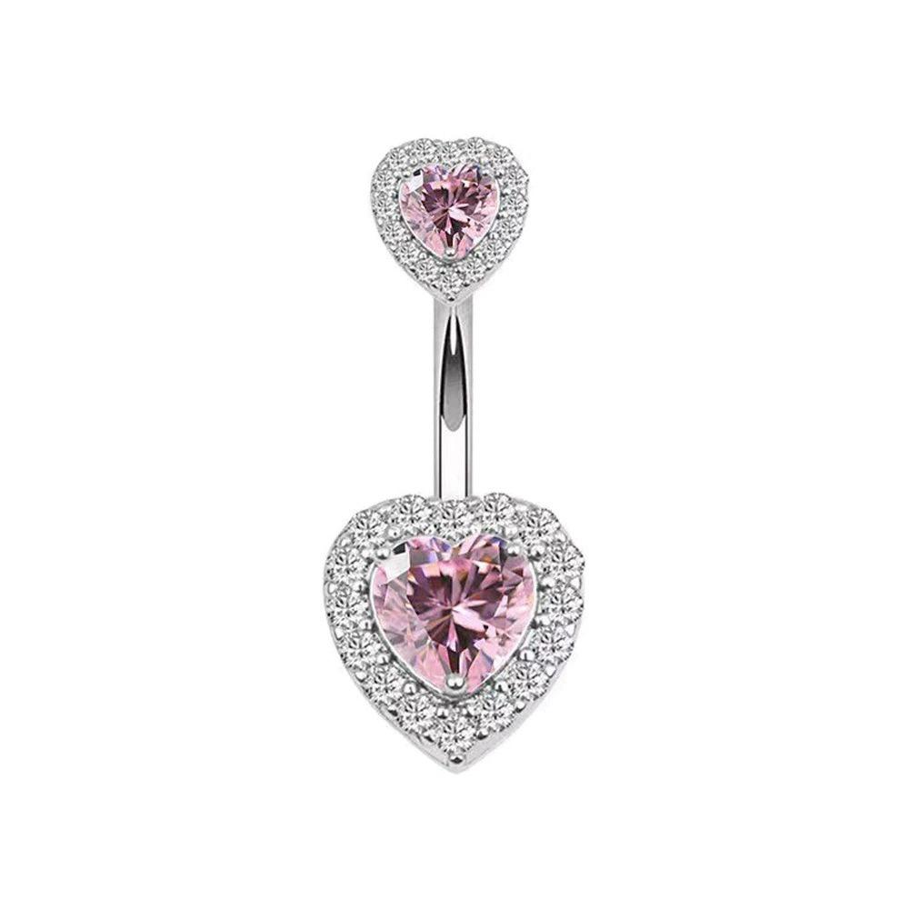 Heart Shape Belly Button Ring Pink Zircon Dangle Belly Ring Navel Piercing Jewelry  Body Jewelry