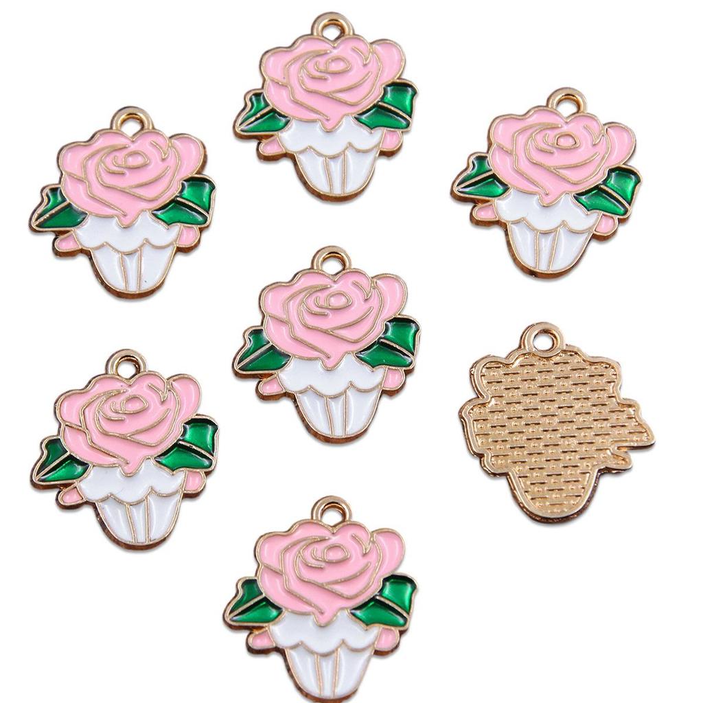 16 Styles KC Gold Drop Oil Fresh Flower Valentine's Day Pendant Charms - Premium and Creative Ornaments