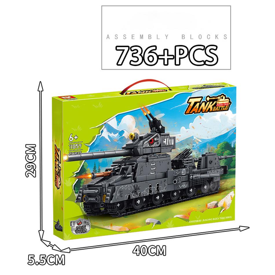 WW2 Military Cartoon Tank Monster Germany Karl Gerat Railway Gun P1000 Soviet KV 44 Model Building Blocks Bricks Toys Kids Gifts