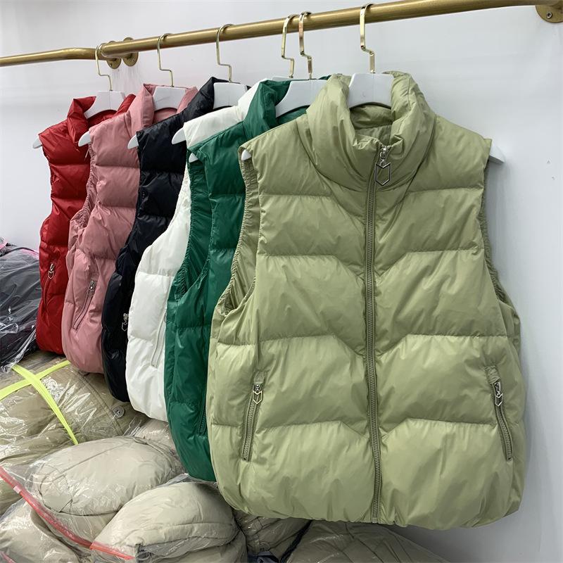 Frauen Herbst Weiße Ente Unten Mantel Jacke Gepolsterte Weste Stehkragen Ärmellose Zipper Tasche Verdicken Lose Alle Spiel Einfarbig