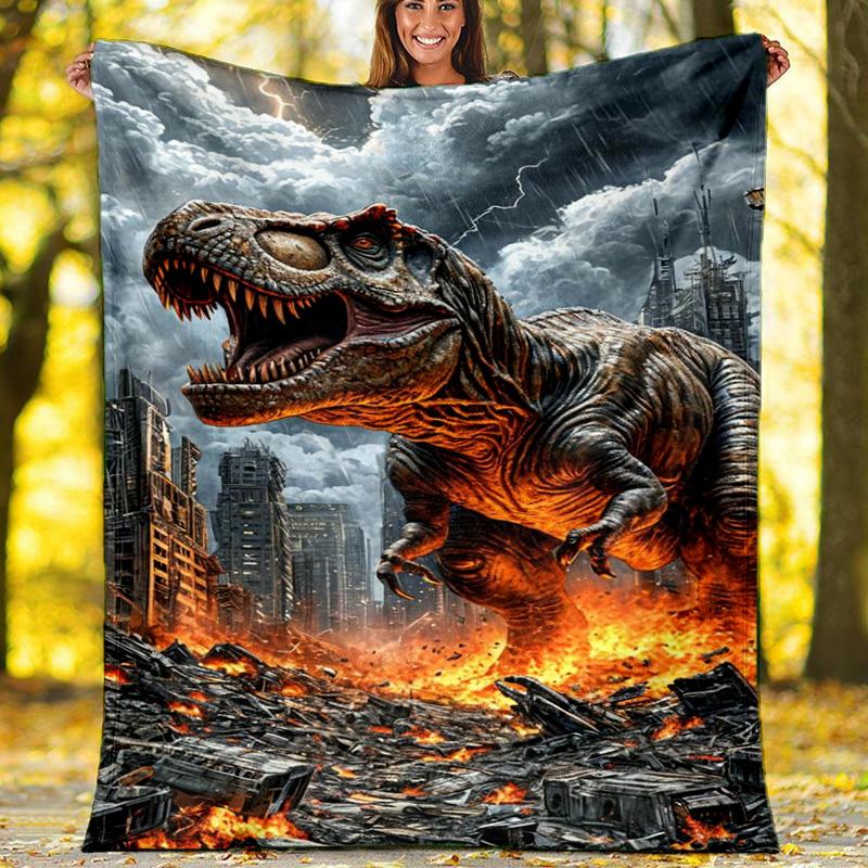 Dinosaur World Prehistoric Scene Fleece Printed Flannel Blanket, Warm Soft Throw Sofa Bed Blanket 80cm x 120cm