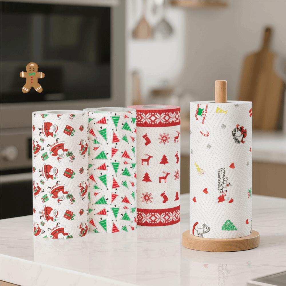 Disposable Christmas Kitchen Paper Thick Three-Layer Wet Dry Dual-Use Christmas Paper Towels Kitchen Cleaning Tools