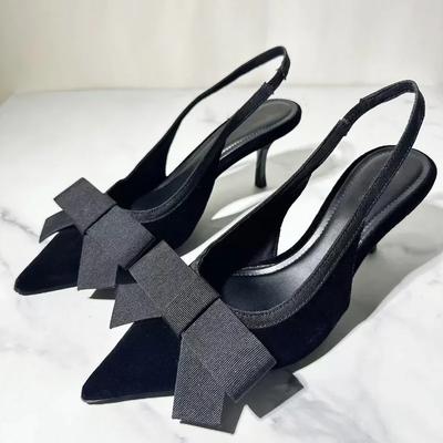 Women High Heeled Shoes Pointed Toe Slingbacks Bowknot Decoration Elegant Vintage Wedding Party Dress Sandals for Ladies