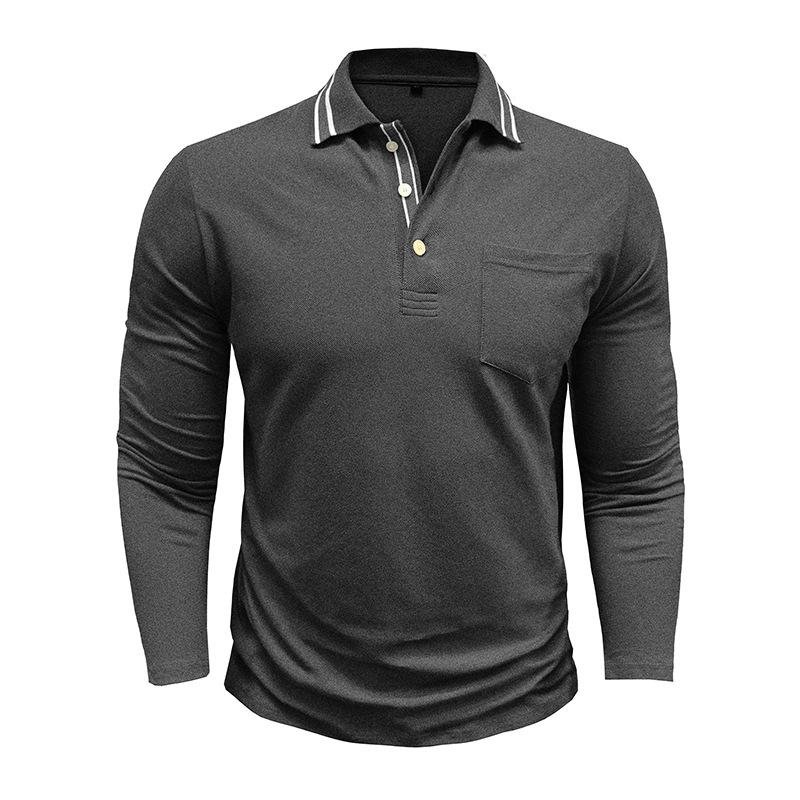 Spring Trend Men's Long Sleeve Casual Polo Shirts Solid Lapel Button Up Pullover Tops Autumn Turn Down Collar Polos