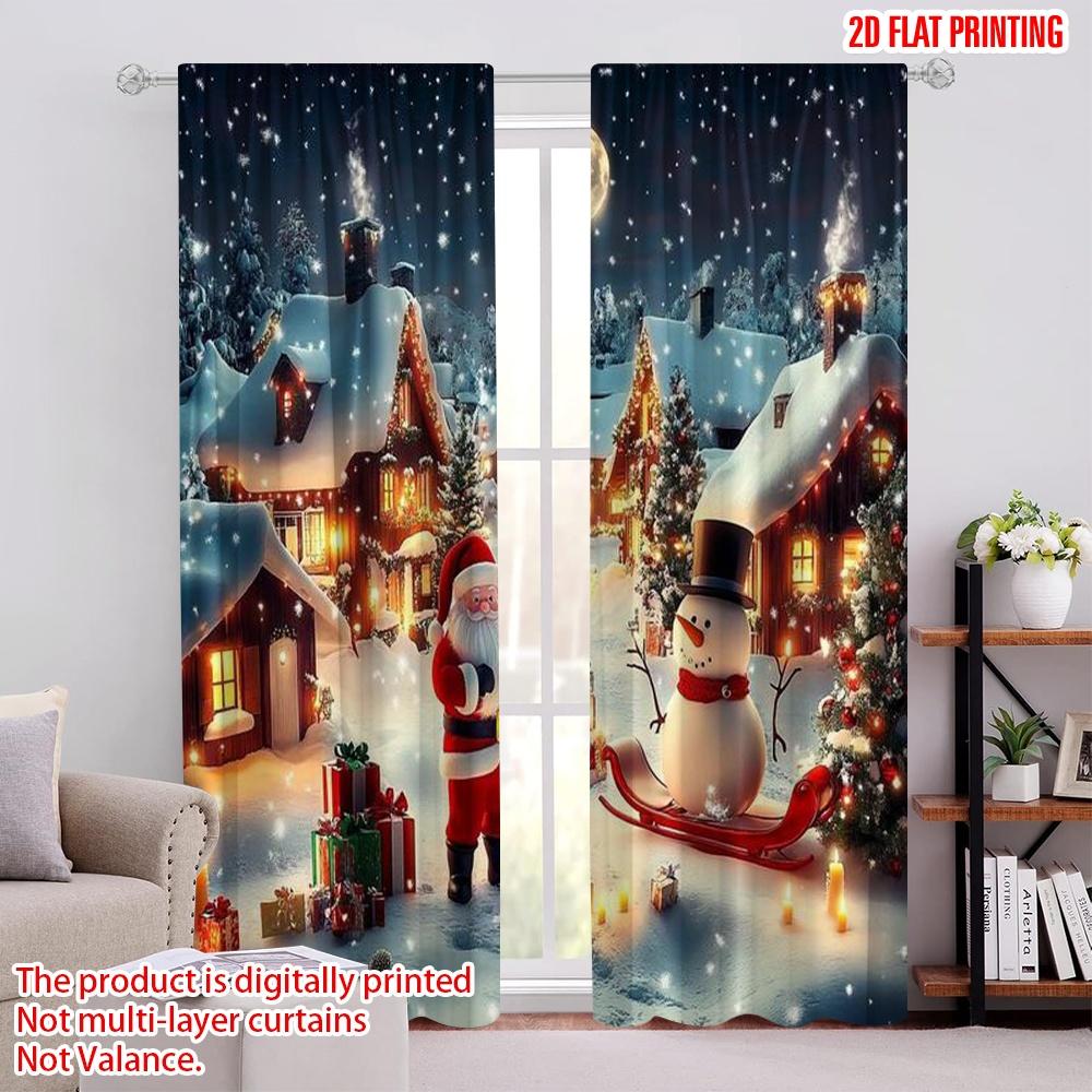 

Flat Printing Merry Christmas Window Curtains Father Polyester Without Electricity Perfect Entryway Curtain Set Of 2 Made Washable W100*H70(CM)-Rod Pocket&1PCS