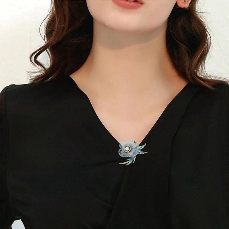 Retro Handmade Embroidery Hundred Birds Chaofeng Brooch Ancient Hanfu Accessories Temperament Pearl Flowers