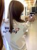 Women's Pure Cotton Slimming Kitty Print White Long-Sleeve T-Shirt with Cinch-Bottom