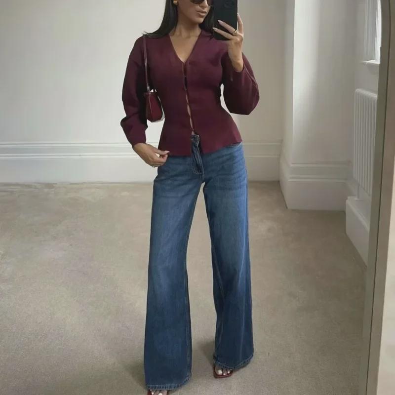 Early Autumn V-Neck Slim Cardigan & Hip Skirt Set for Women