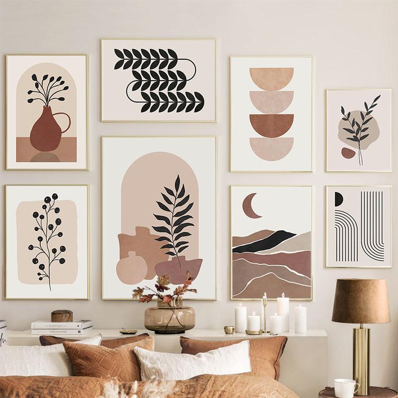 Vase Leaf Moon Line Geometry Wall Art Canvas Painting Abstract Posters And Prints Hotel Bar Wall Pictures For Living Room Decor