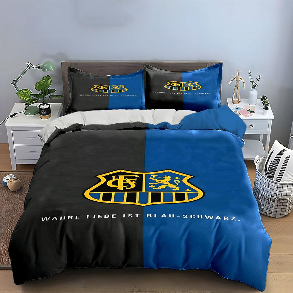 "Blue and Black Crest Emblem Design" Print Bedding Set Duvet Cover Pillowcases (1* Duvet Cover 2* Pillowcases Do Not Include Comforter)