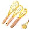 Baking Home Wooden Handle Manual Silicone Cream Stirring Frother Whisk Mixer Blender Egg Beater