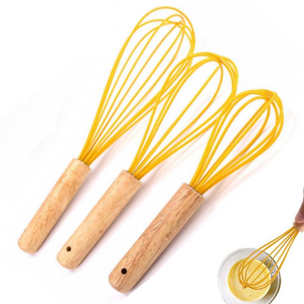 Baking Home Wooden Handle Manual Silicone Cream Stirring Frother Whisk Mixer Blender Egg Beater