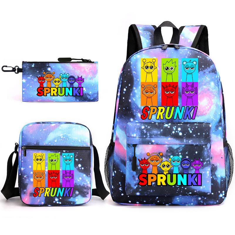 New Game Merchandise Primary School Bag Rhythm Box Sprunki Cartoon Starry Sky Backpack 3-piece Set L