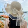 Small Fresh and Sweet Seaside Bow Mesh Sand Sunscreen Straw Hat Wavy Ribbon Fashion Streamer Large Brim Sun Hat