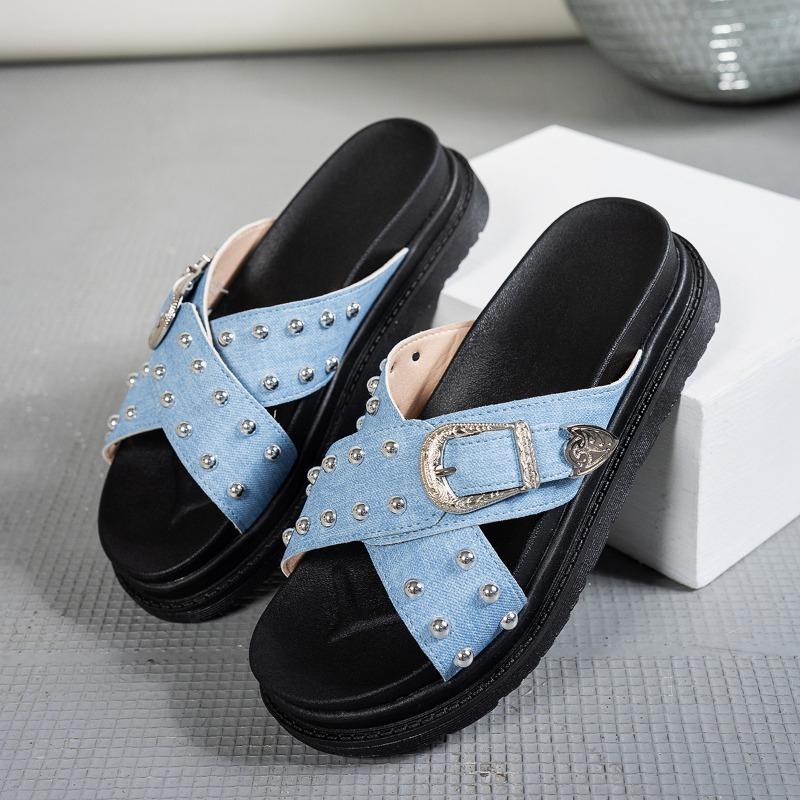 New Fashion Platform Sandals Blue Ladies Summer Dress Open Toe Beach Slippers Punk Gothic Wedge Heel Women Sandals Plus Size