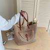 Yogodlns Women's Woven Straw Tote Bag Leather Patchwork Decor Large Capacity Casual Daily Beach Vacation Shoulder Handbag