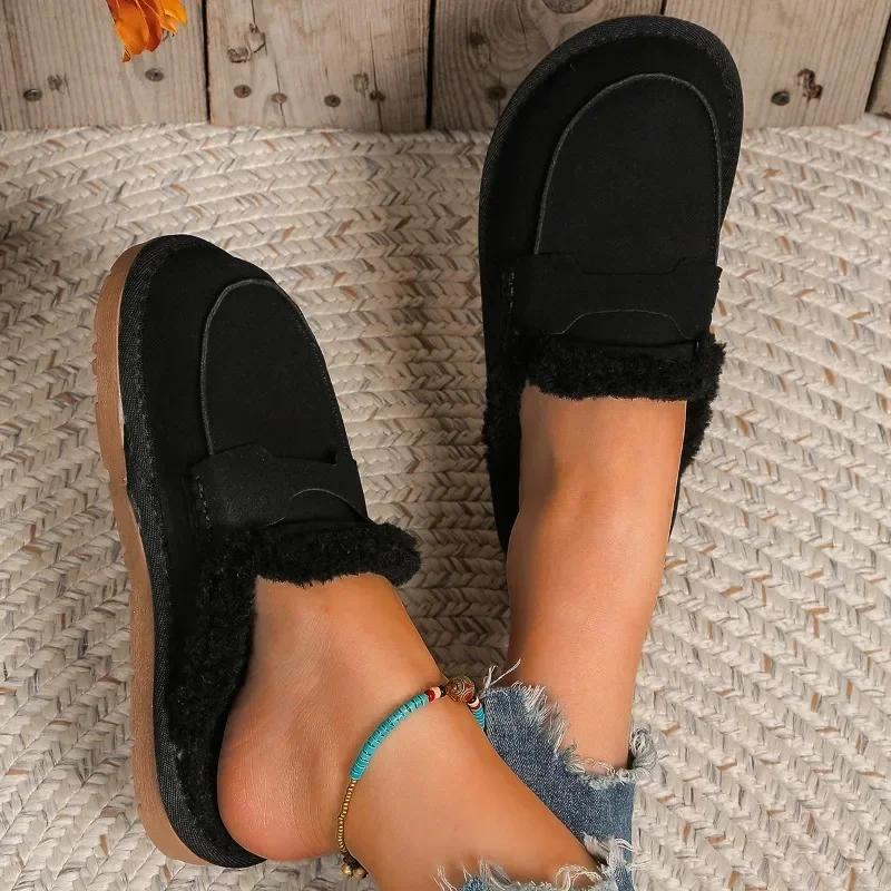 Fashion Warm Mules Slippers Women 2025 New Plush Thickened Comfortable Indoor Outdoor Solid Cotton Shoes Fashion Casual Shoes 2025