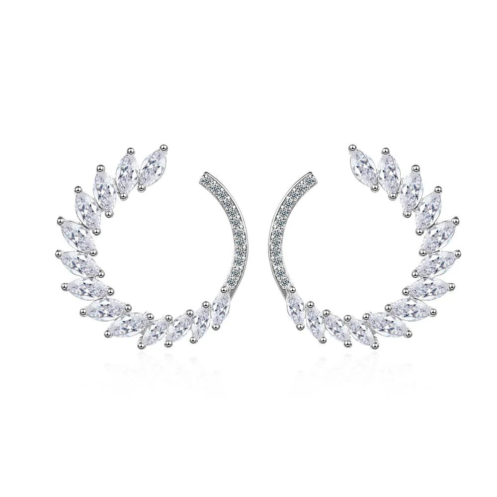 Delicate Pendientes  Sterling SIlver Horse Eye Zircon Earrings for Women Flower Leaf Arc Diamond Love  Anillos Mujer