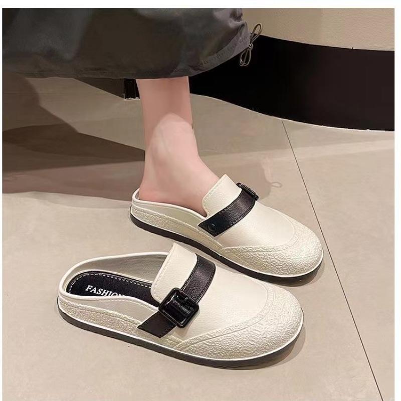 New autumn half-drag girls fashion casual flat-bottomed outer wear one pedal women's bag head sandals buckle half slippers women