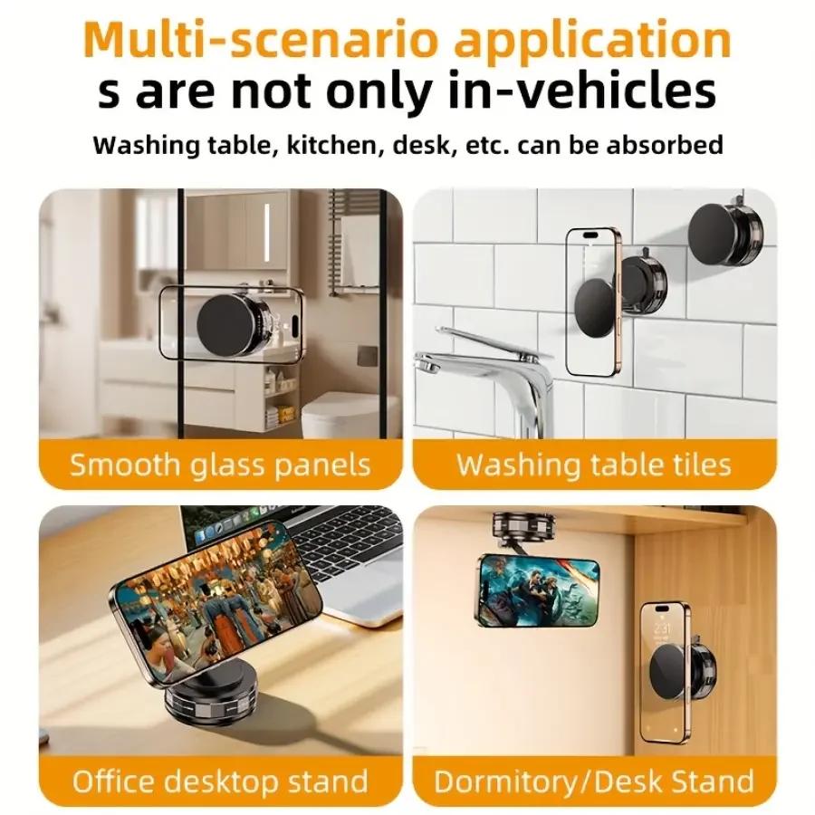 Adjustable Foldable Magnetic Phone Holder, 360° Rotating Suction Cup Mount for Dashboard Tile Glass, Car Phone Stand