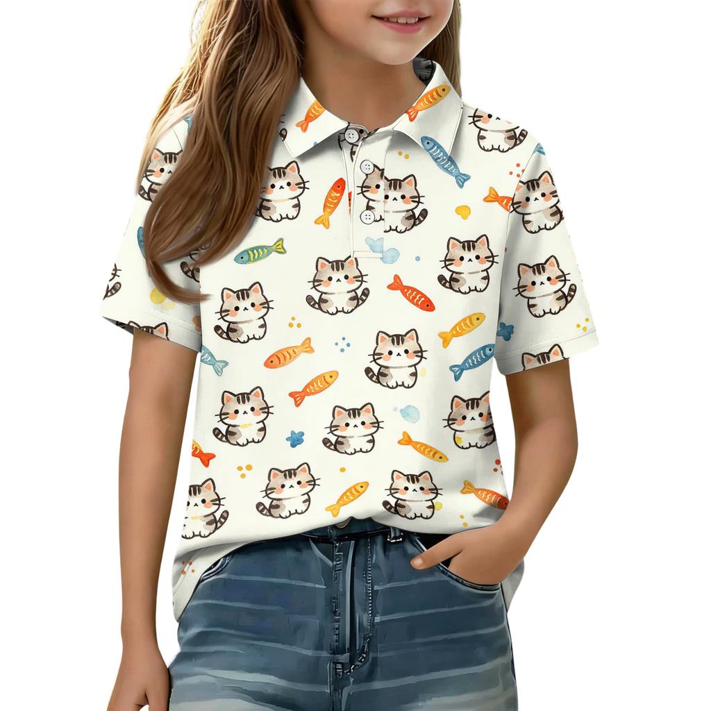 Kids Casual Short Sleeve Polo Shirt Animal Print T Shirt Toddler Boys Girls Summer Top Soft Comfortable Lightweight Tee