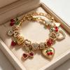 Y2K Gold Plated Charm Bracelet With Sparkling Rhinestone Cherry Heart Pendant Trendy Luxury Beaded Jewelry For Women Gifts