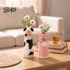 Artistic Resin Table Decoration Cute Animal Vase, Farmhouse Decorative Flower Holder for Home Hand Carved Ornaments Office Decor Pig/Cow/Sheep/Chicken