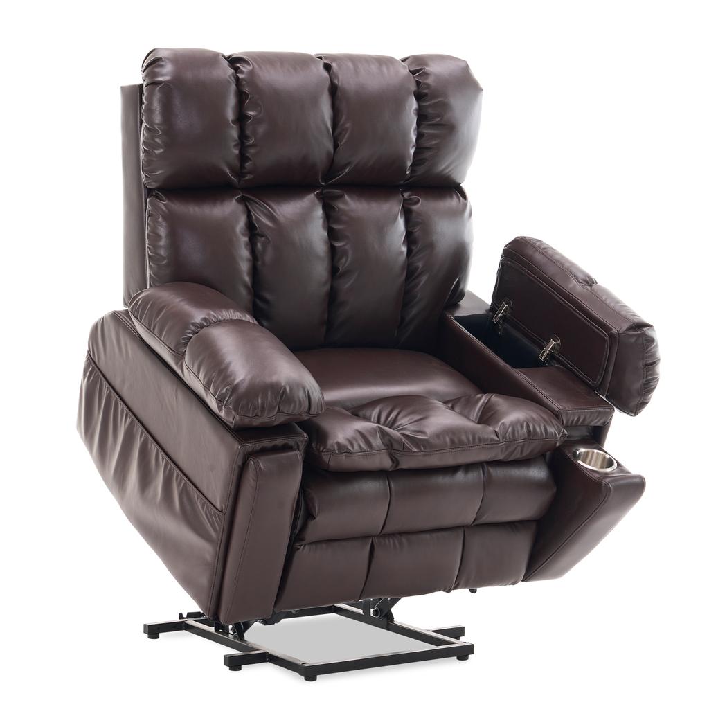 Two-Motor Electrically Adjustable TV Armchair, Relax Chair with Stand-Up Assist, Reclining Function, Multifunctional Single Sofa (Large Brown)