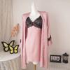 Summer new solid color lace halter pajamas women's ice silk nightgown suspender nightdress with chest pad loungewear