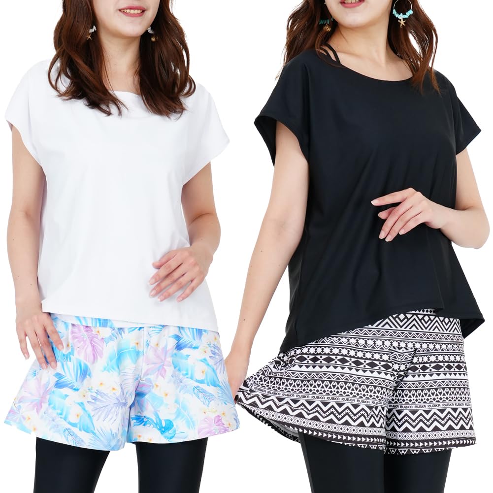 

RUBKA Рашгард Солнцезащитный Боди Йога Танкини Женский Купальник, Футболка, Защита, Покрытие, Футболка (JP, Алфавит, Маленький, Белый) белый