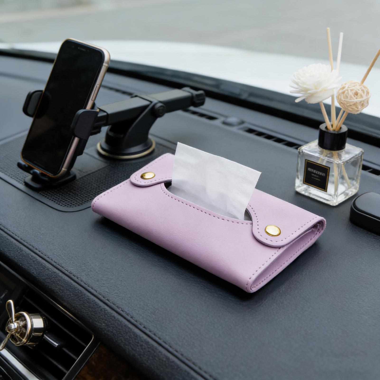 Tissue Case Portable Travel Pouch with Durable PU Leather and Snap Button for Car or Outdoor Use Purple фиолетовый