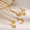 Gold Color Gold Plated Clavicle Chain Waterproof Sun Flower Geometric Neck Chain  Men