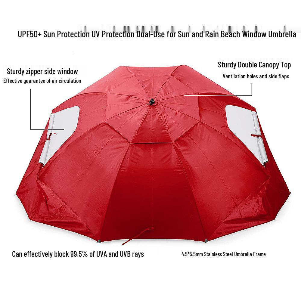 2.4m Dual-Use Outdoor Umbrella Tent with Mesh Window, Portable Beach & Fishing Shelter, Silver-Coated for Sun Protection