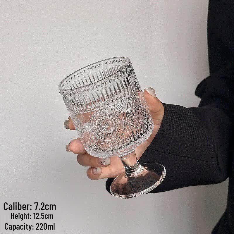 Vintage Sunflower Embossed Stemmed Glass