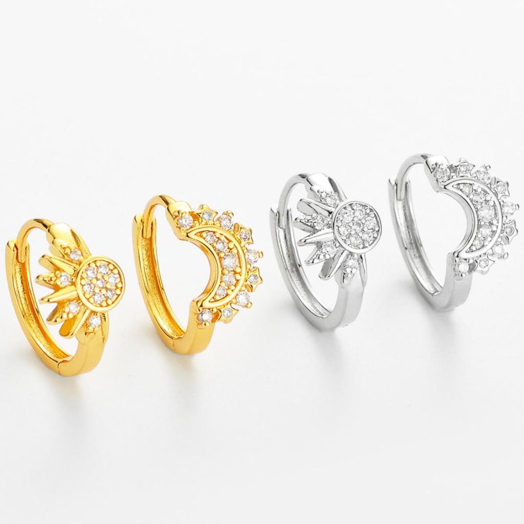 Sun and Moon Rhinestone Stud Earrings - European & American Fashion Trend Accessories