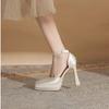 Platform Heels Women's 2026 New Shallow Mouth One Buckle Strap Block Heel Wrapped Sandals